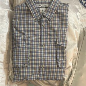 Columbia purple and Tan Checkered short sleeve Shirt